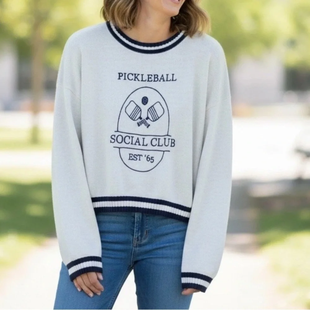 Sincerely Jules Pickleball Social Club Size XS Pullover Cropped Sweater Preppy